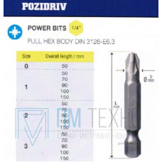 Биты крестовые РZ1х 50мм CrV DIN3126 хв-к Е1/4 